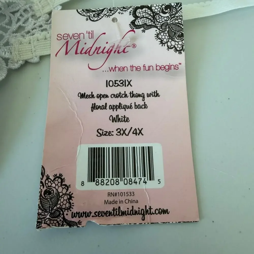 Seven 'til Midnight White Mesh & Floral Open Crotch Plus Thong Size 3X/4X NEW - Picture 6 of 9